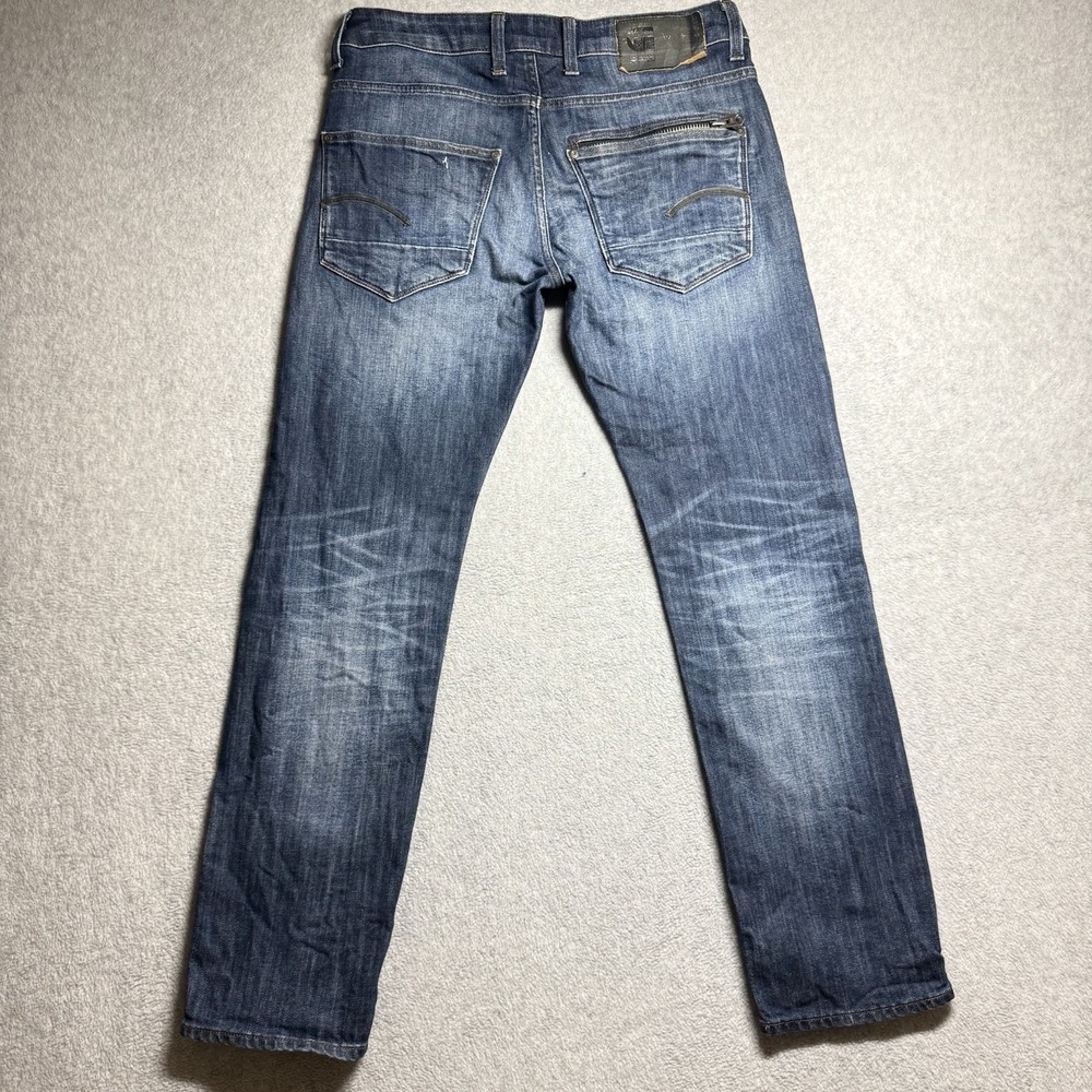 G Star Raw Jeans 32x30 Blue Attacc Low Straight Zip Pocket Whiskered Faded Opium - Picture 3 of 11